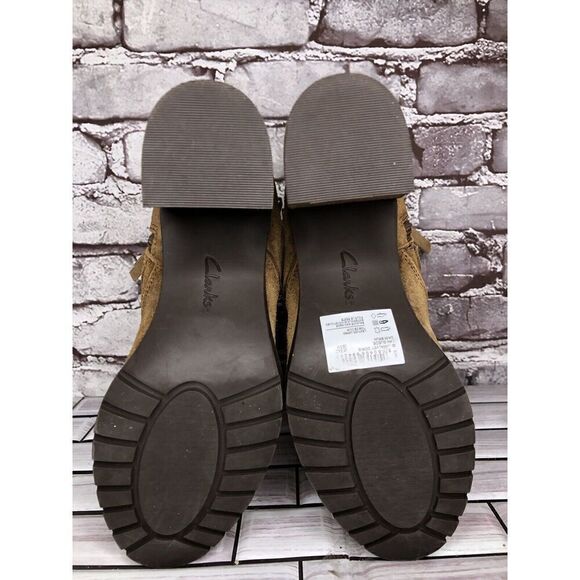 Clarks Brown Nubuck Leather Suede Stacked Heel Ankle Strap Boots Women Sz 6M US - Picture 16 of 16